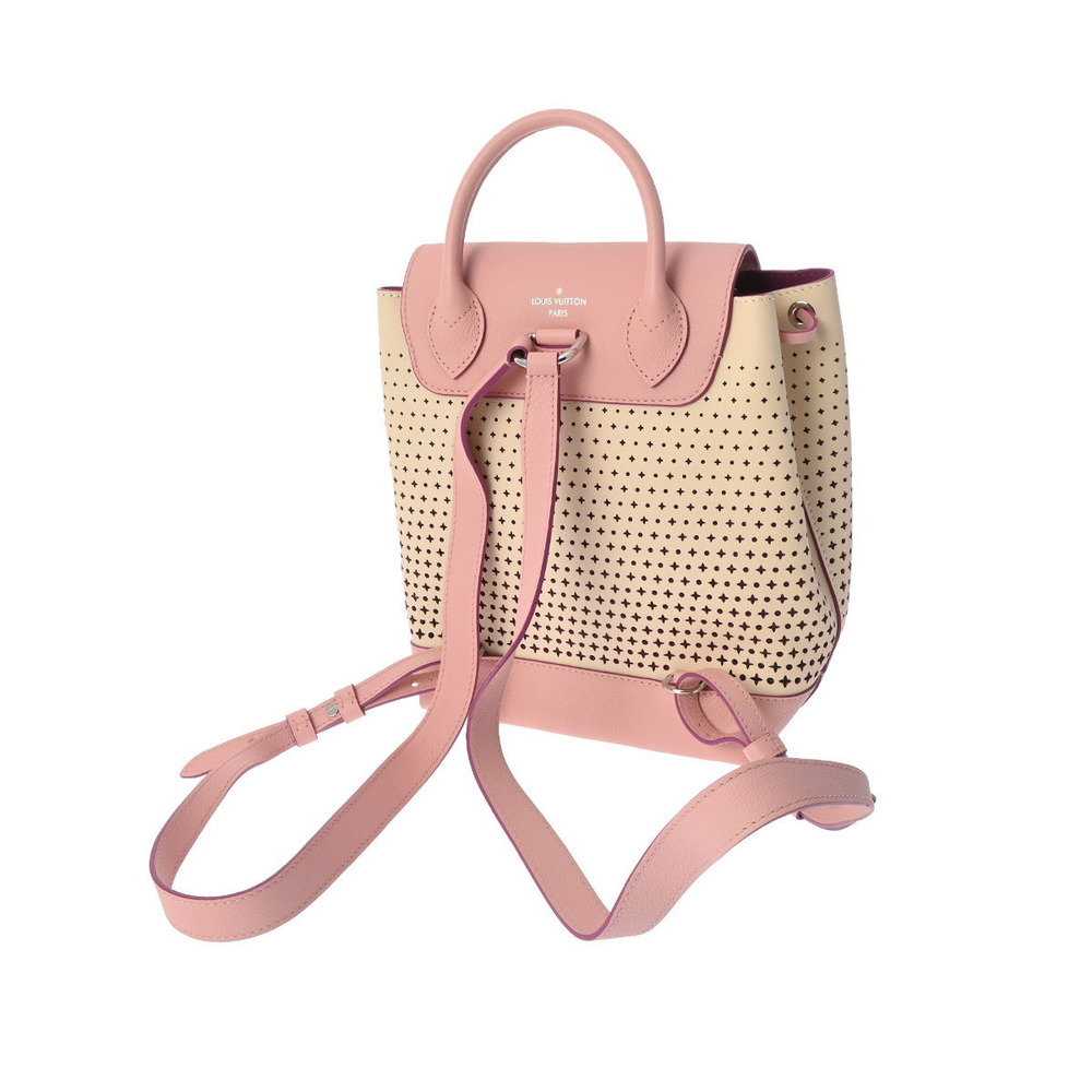 Louis Vuitton Lockme Pink Backpack Flower White Floral Calfskin Punching Ivory